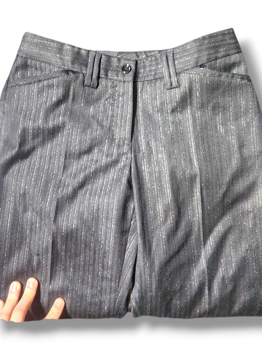 Dolce & Gabbana Dress Pants Metallic Silver Pinstripe Wide Leg Pants Y2K Vintage - Picture 12 of 15